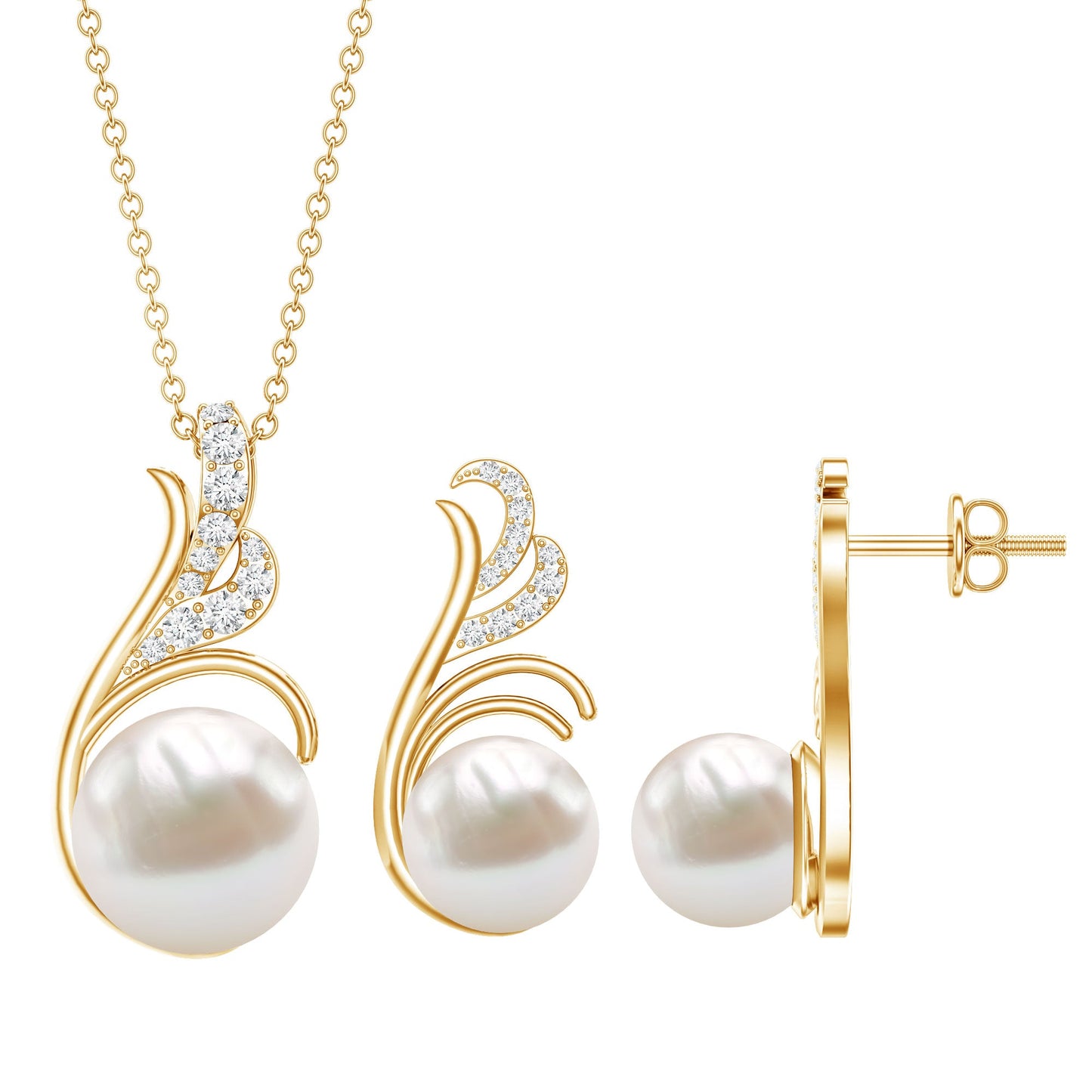 Freshwater Pearl and Diamond Designer Jewelry Set