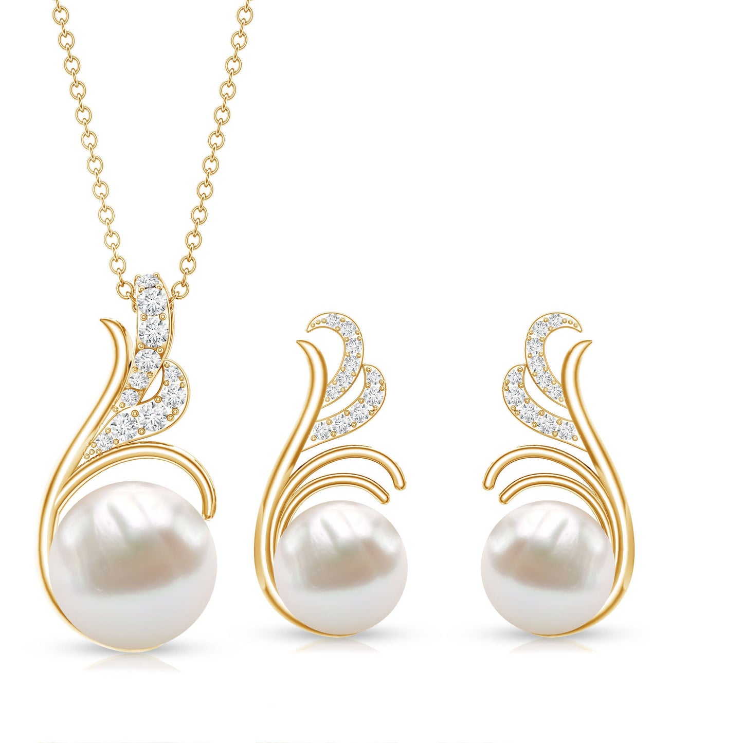 Freshwater Pearl and Diamond Designer Jewelry Set