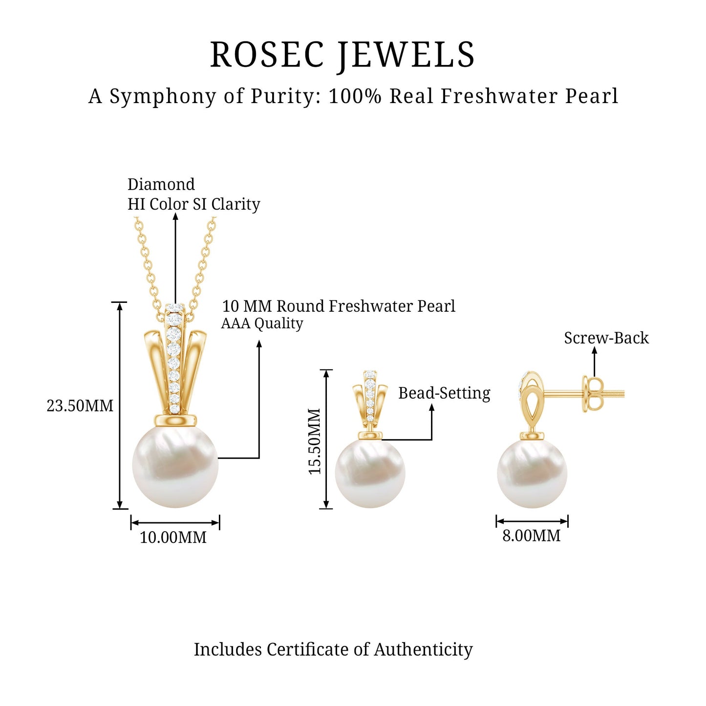 Natural Freshwater Pearl Drop Jewelry Set with Diamond