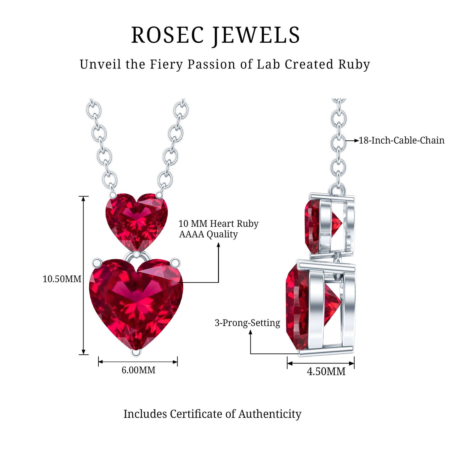 Lab Certified Ruby Double Heart Necklace for Women