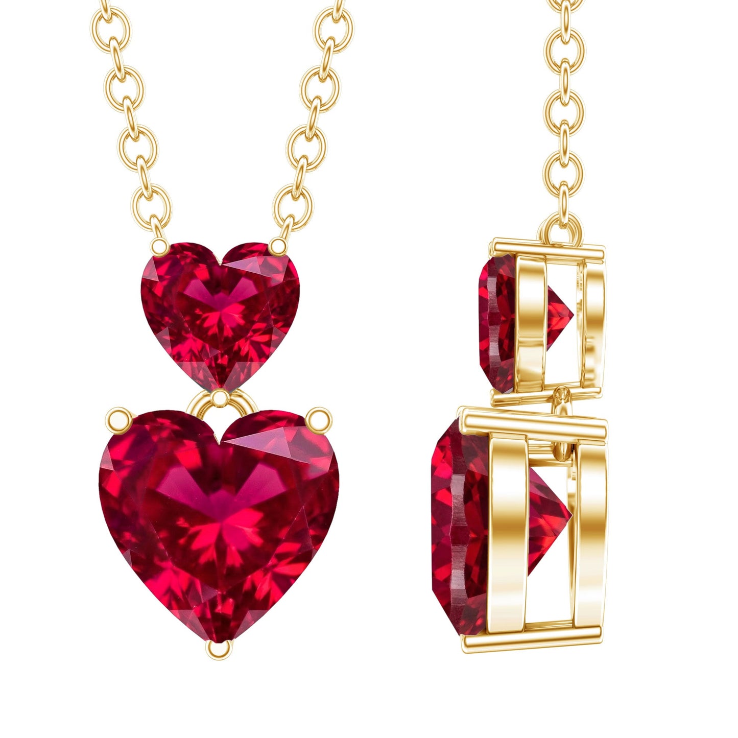 Lab Certified Ruby Double Heart Necklace for Women