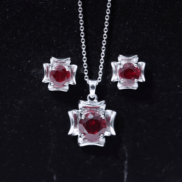 Lab Created Ruby Necklace and Earrings Set for Women