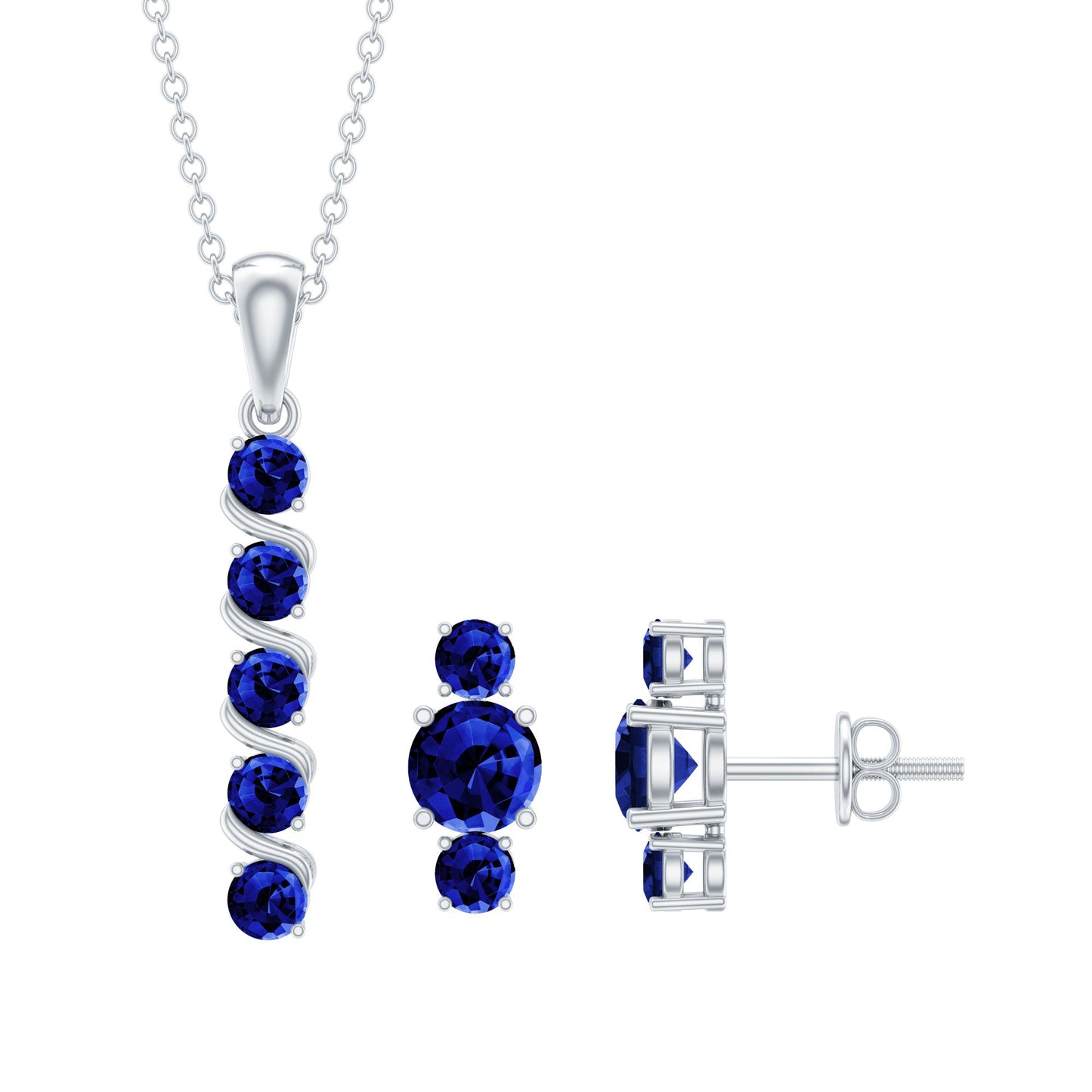 Lab Created Blue Sapphire Bar Necklace With Earrings