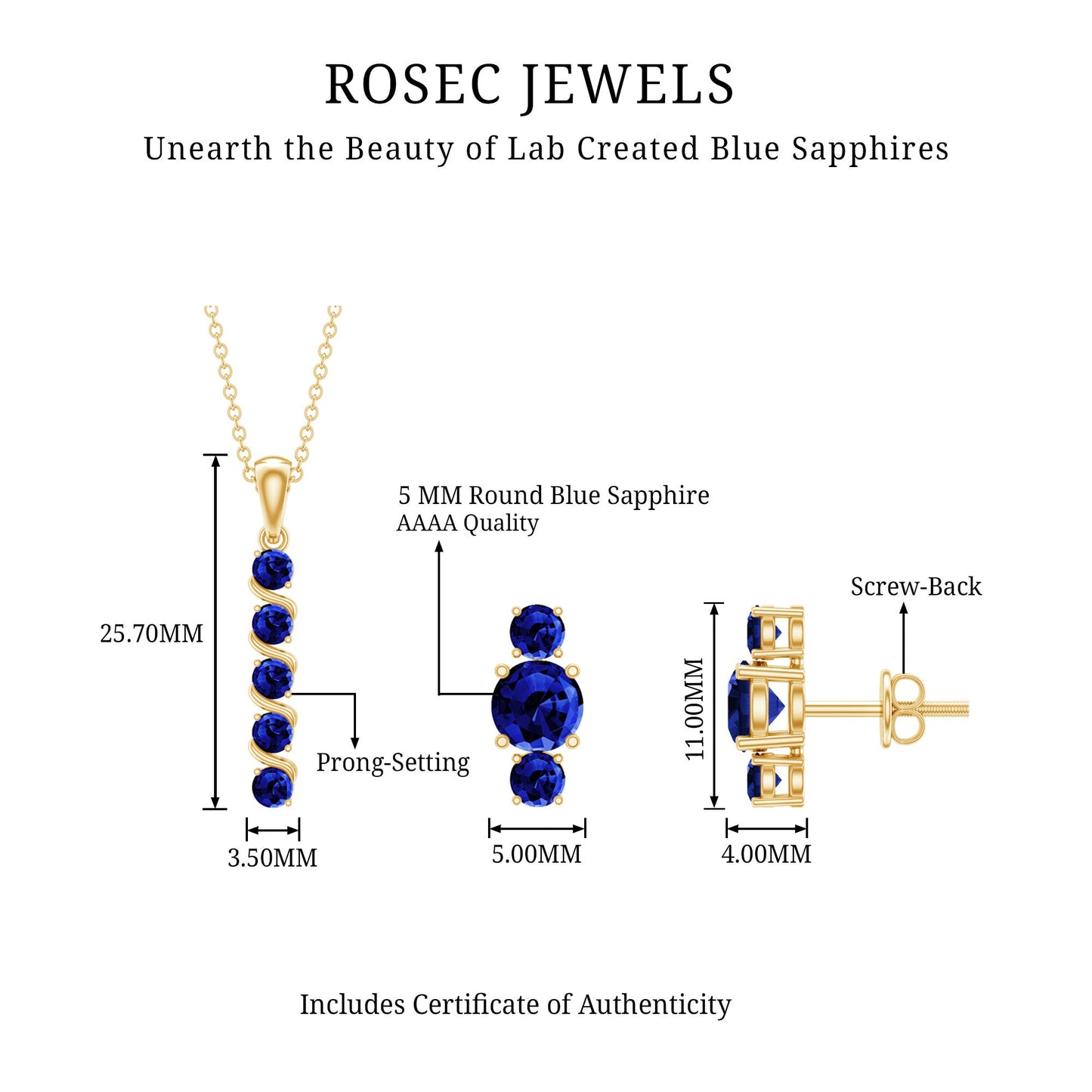 Lab Created Blue Sapphire Bar Necklace With Earrings