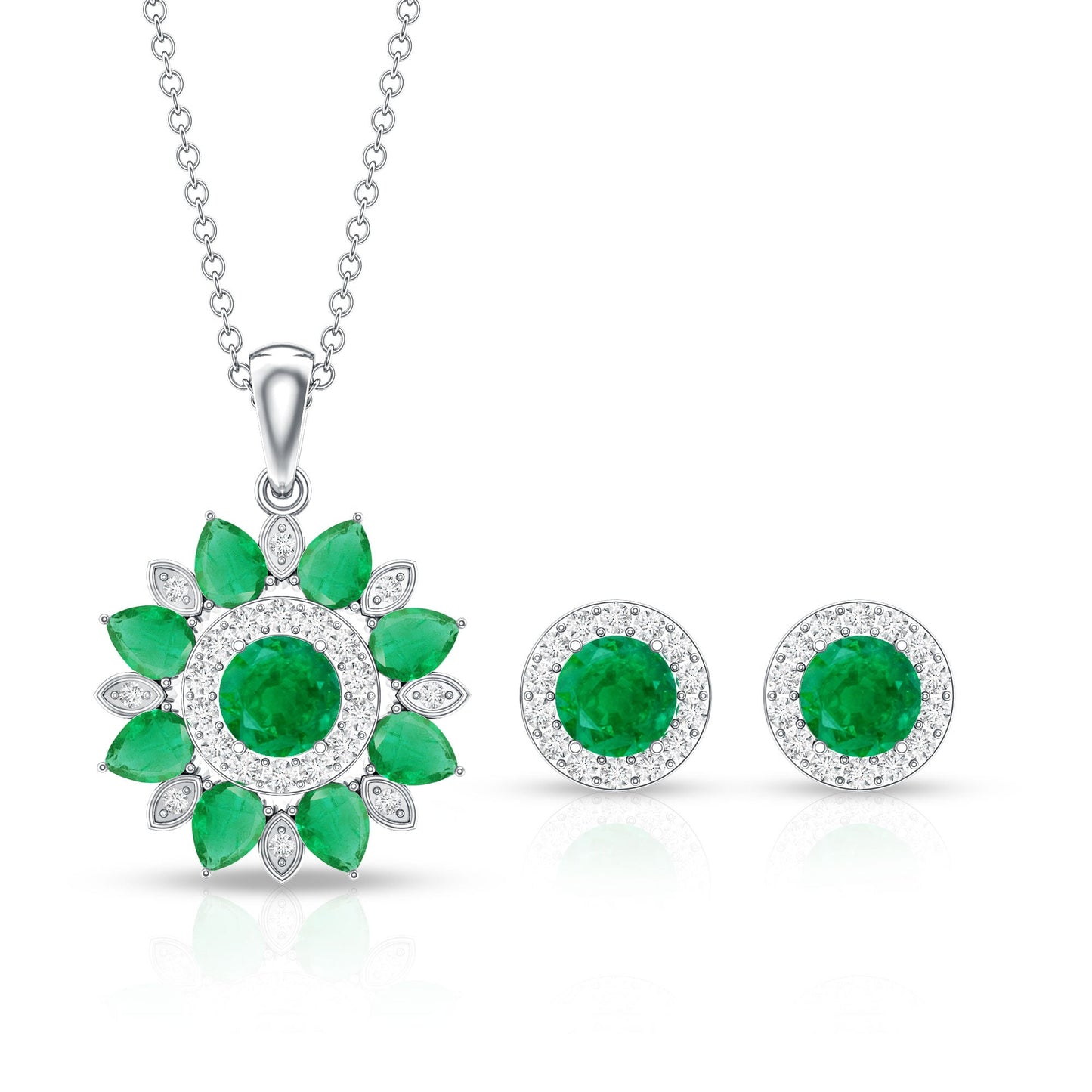 Certified Emerald and Moissanite Flower Jewelry Set