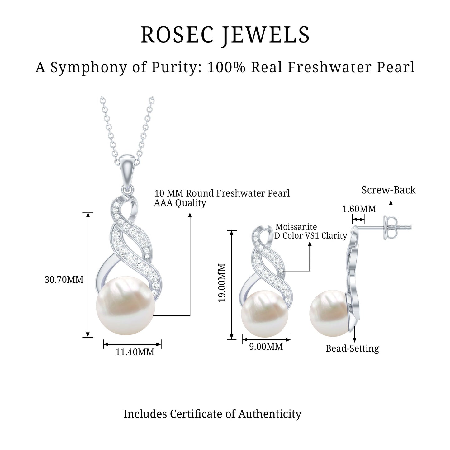 Round Freshwater Pearl and Diamond Bridal Drop Jewelry Set