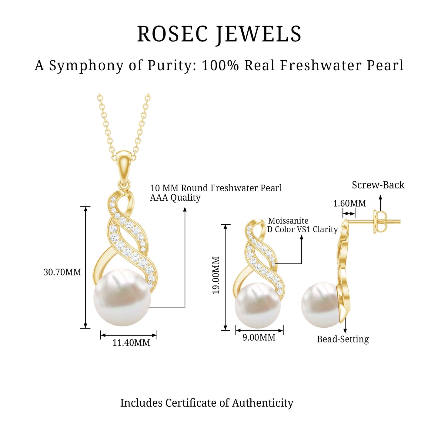 Round Freshwater Pearl and Diamond Bridal Drop Jewelry Set