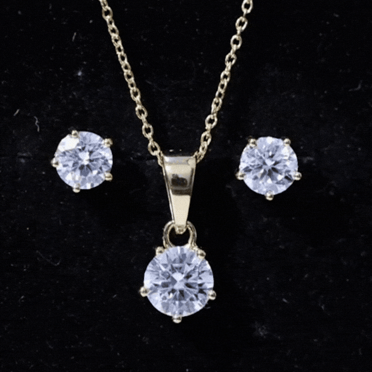 Certified Round Shape Moissanite Solitaire Jewelry Set