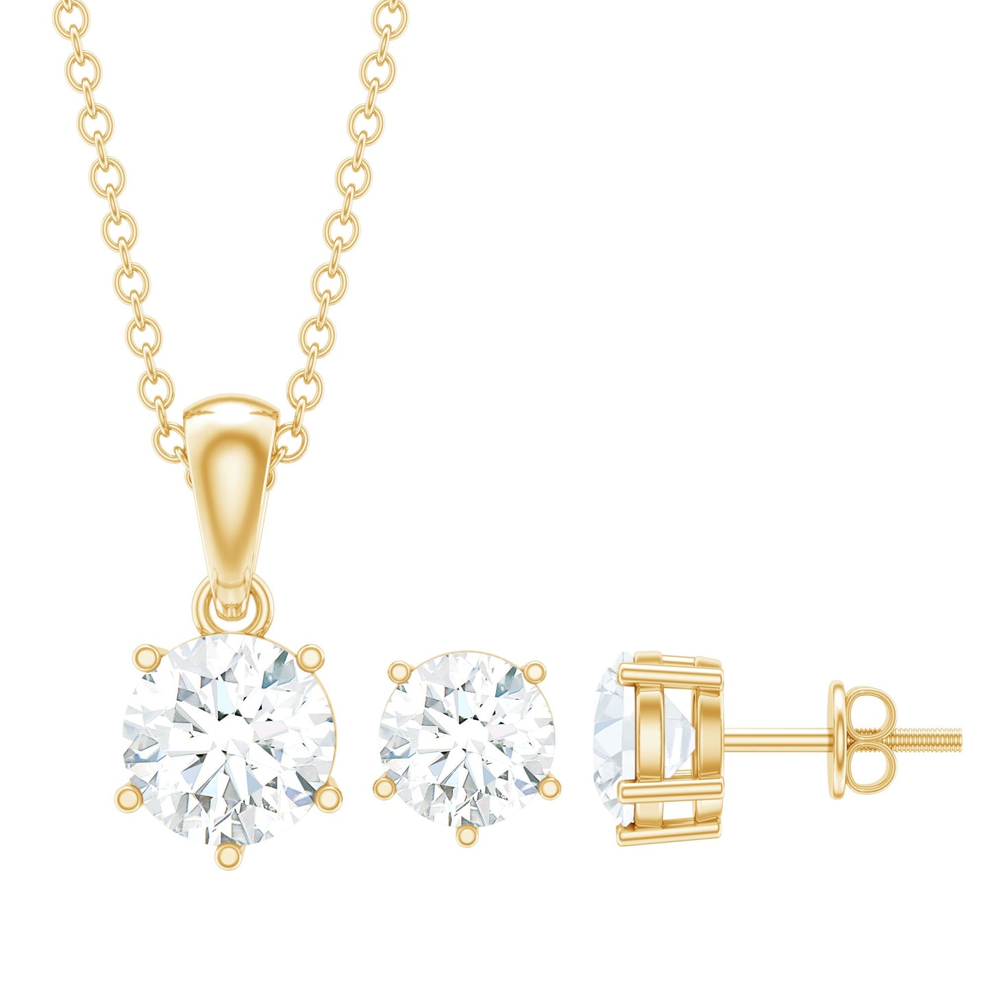 Certified Round Shape Moissanite Solitaire Jewelry Set