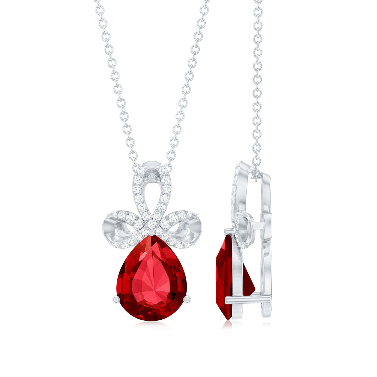 Designer Lab Grown Ruby Pendant Necklace with Diamond