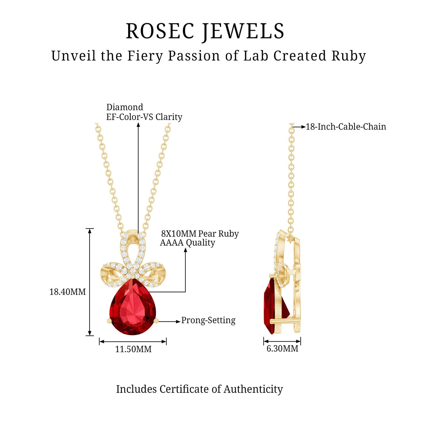 Designer Lab Grown Ruby Pendant Necklace with Diamond