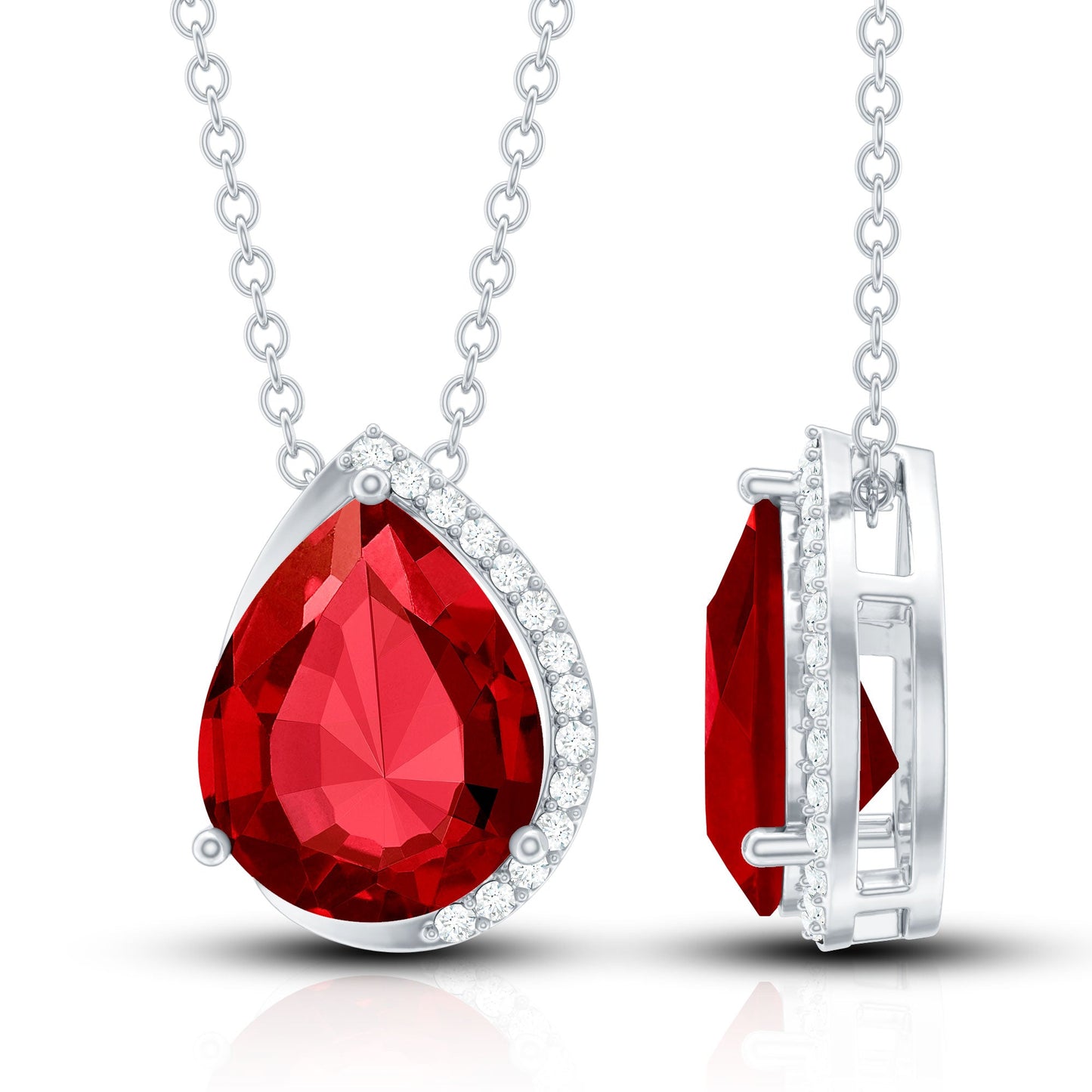 Lab Grown Ruby Teardrop Designer Necklace with Diamond