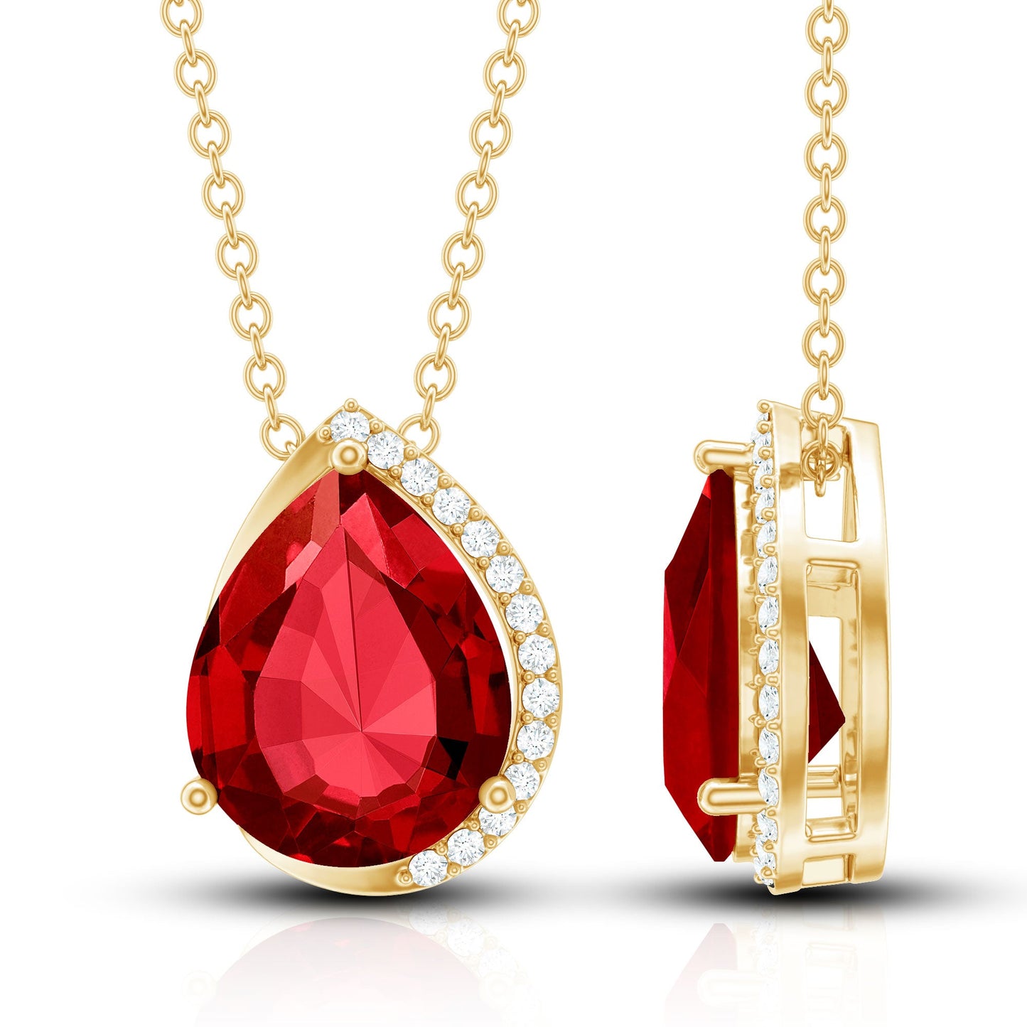 Lab Grown Ruby Teardrop Designer Necklace with Diamond