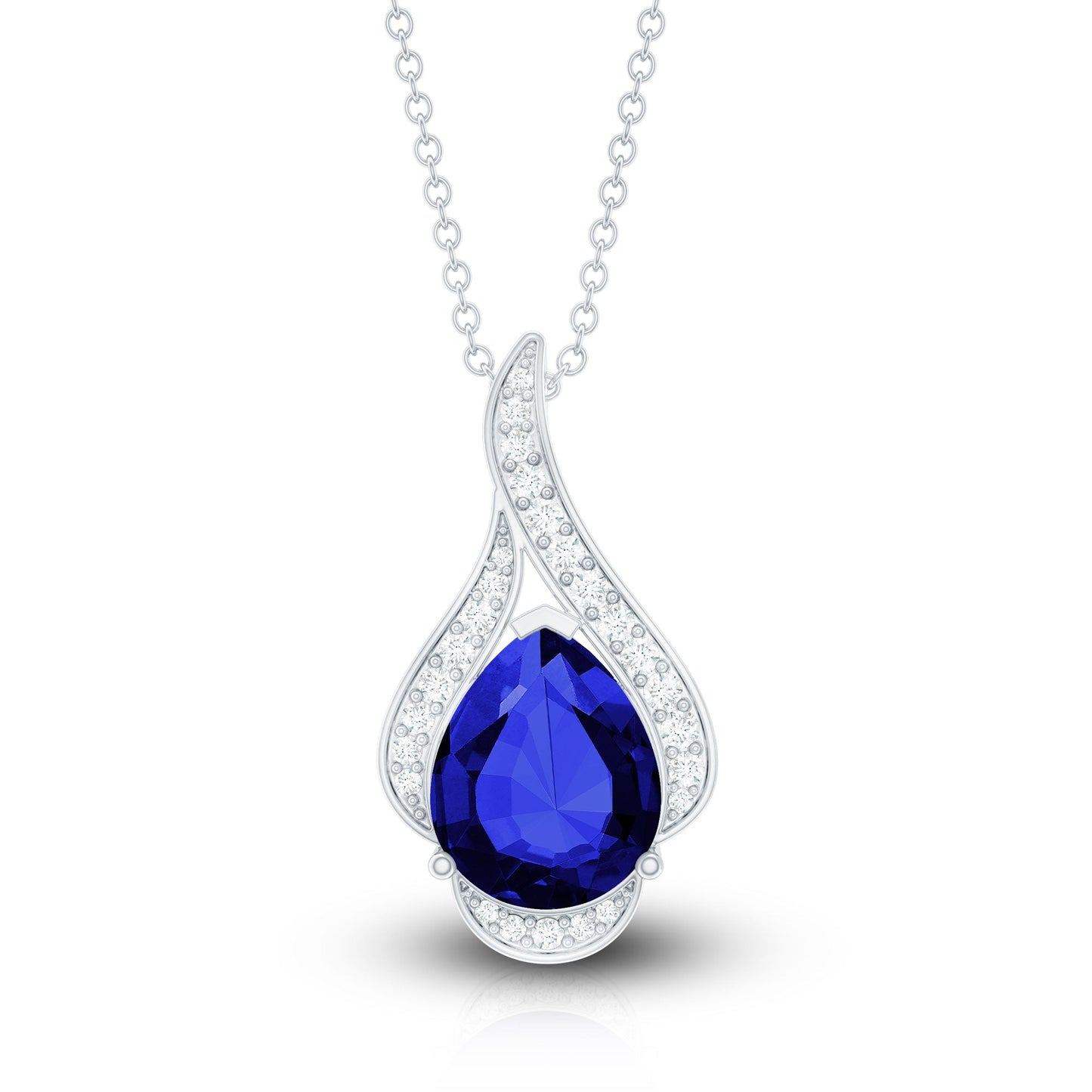 Classic Lab Grown Blue Sapphire Pendant Necklace With Diamond