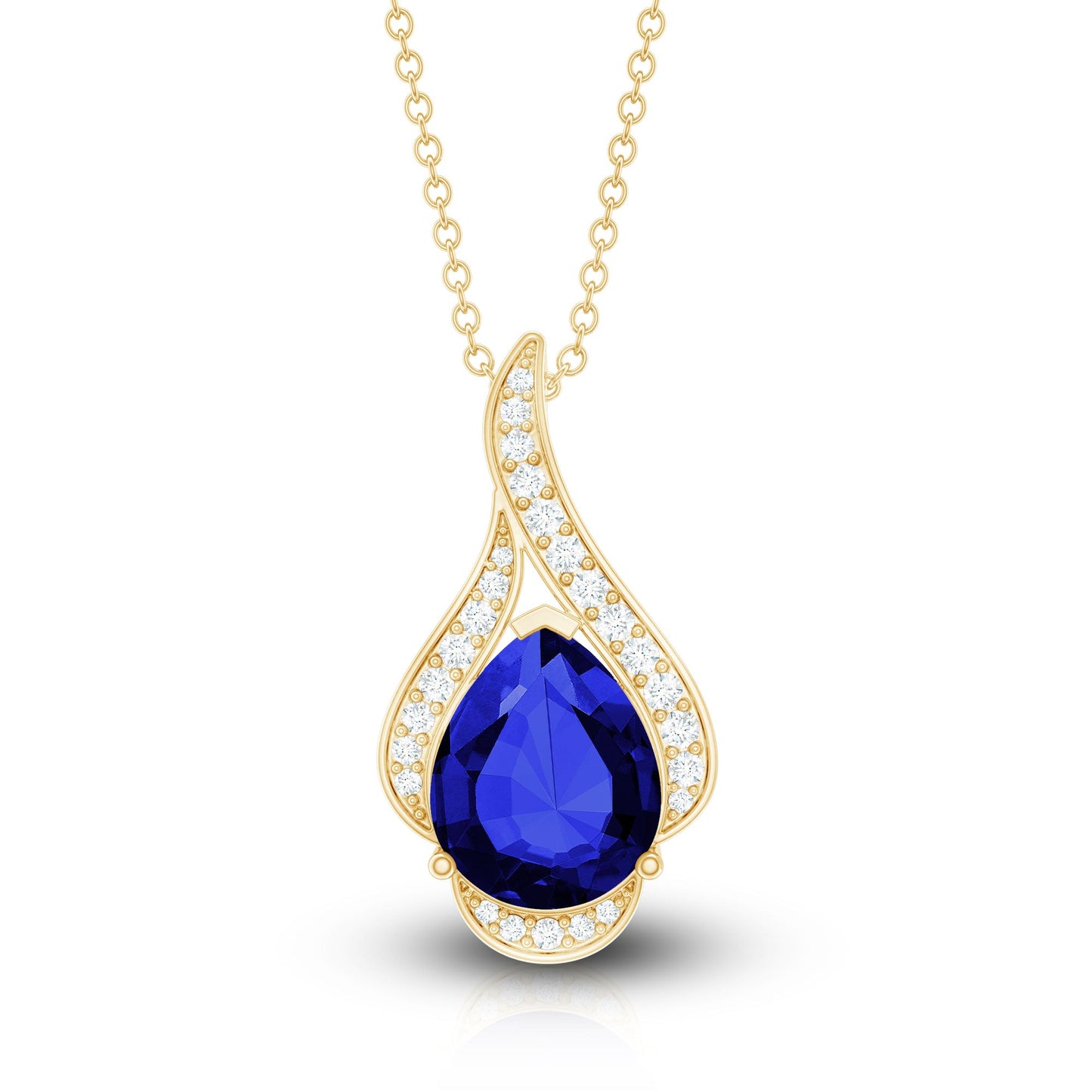 Classic Lab Grown Blue Sapphire Pendant Necklace With Diamond