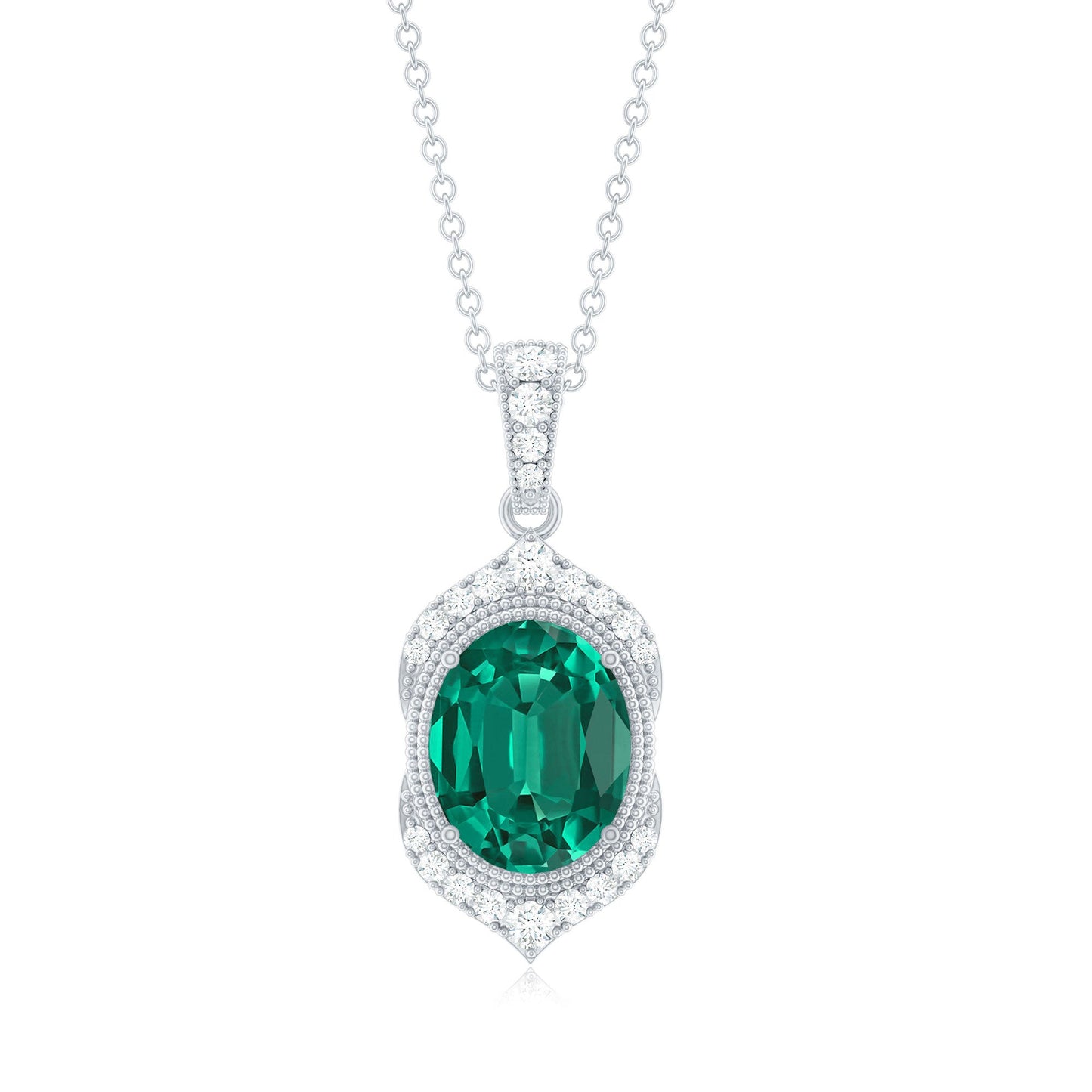 Certified Lab Grown Emerald Vintage Inspired Necklace With Diamond