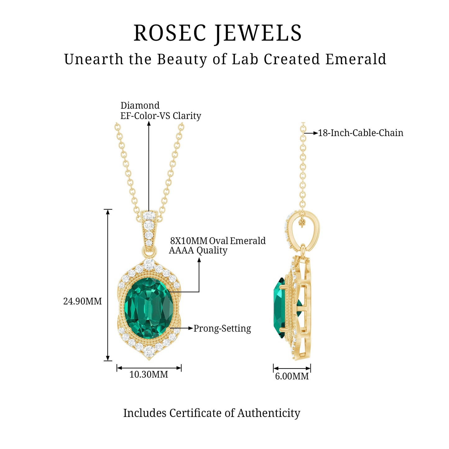 Certified Lab Grown Emerald Vintage Inspired Necklace With Diamond