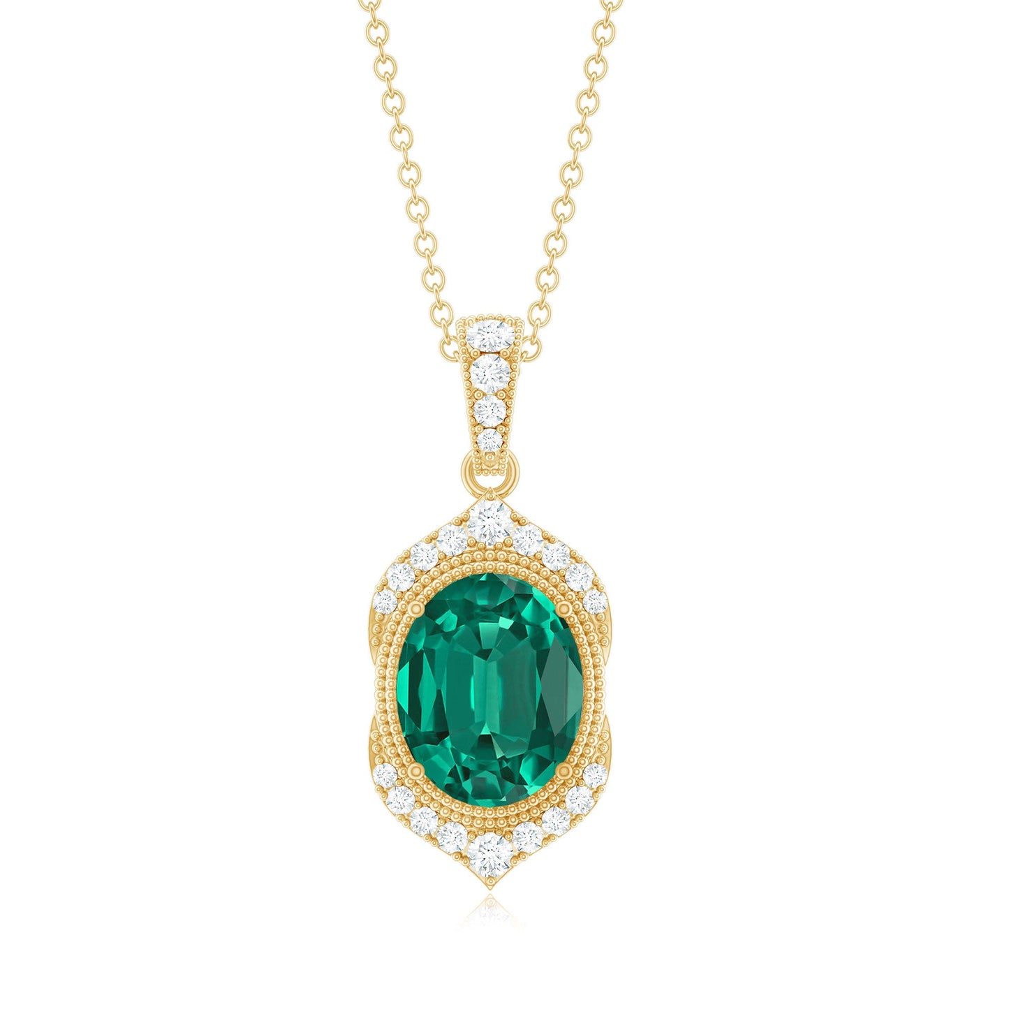 Certified Lab Grown Emerald Vintage Inspired Necklace With Diamond