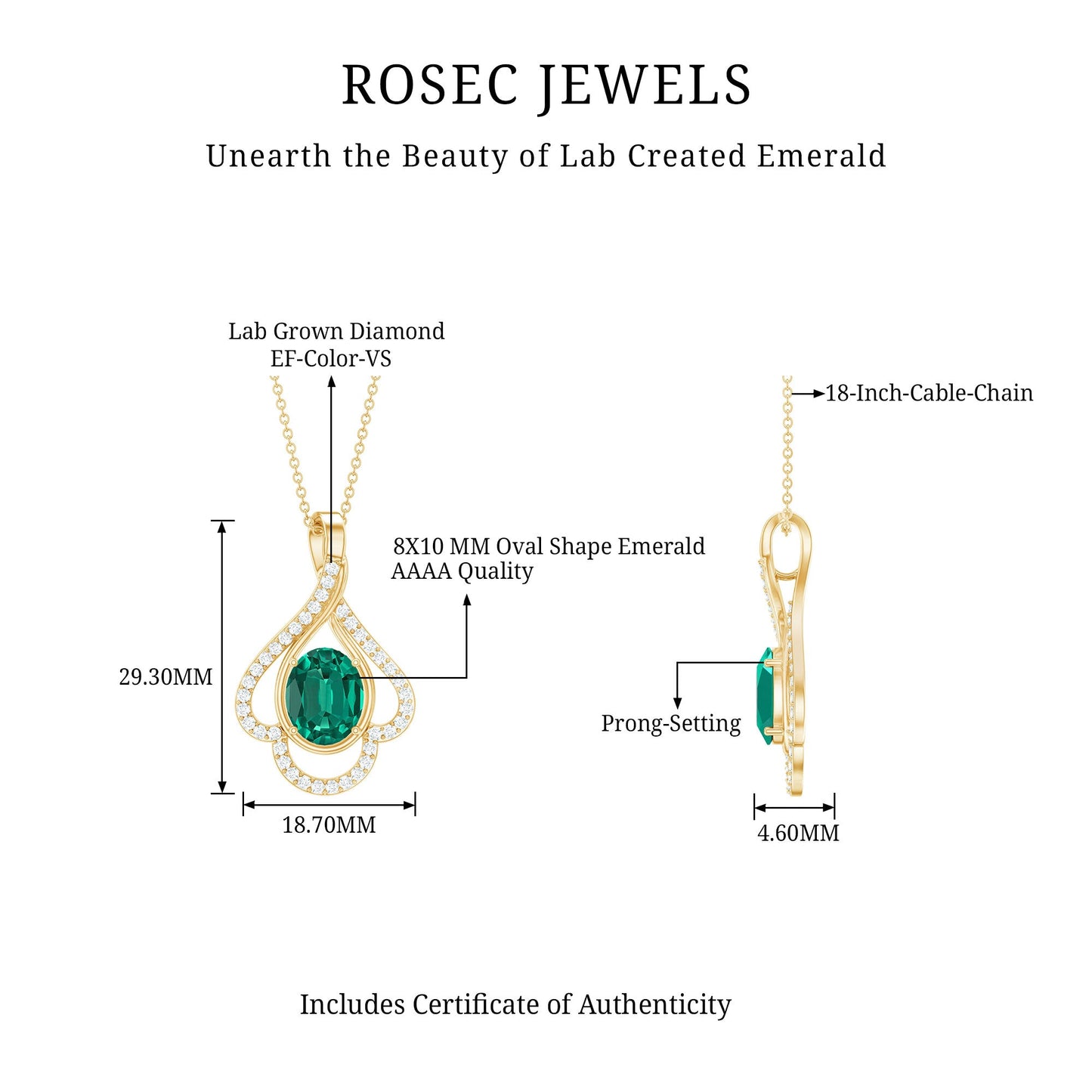 Lab Grown Emerald Oval Pendant Necklace with Diamonds