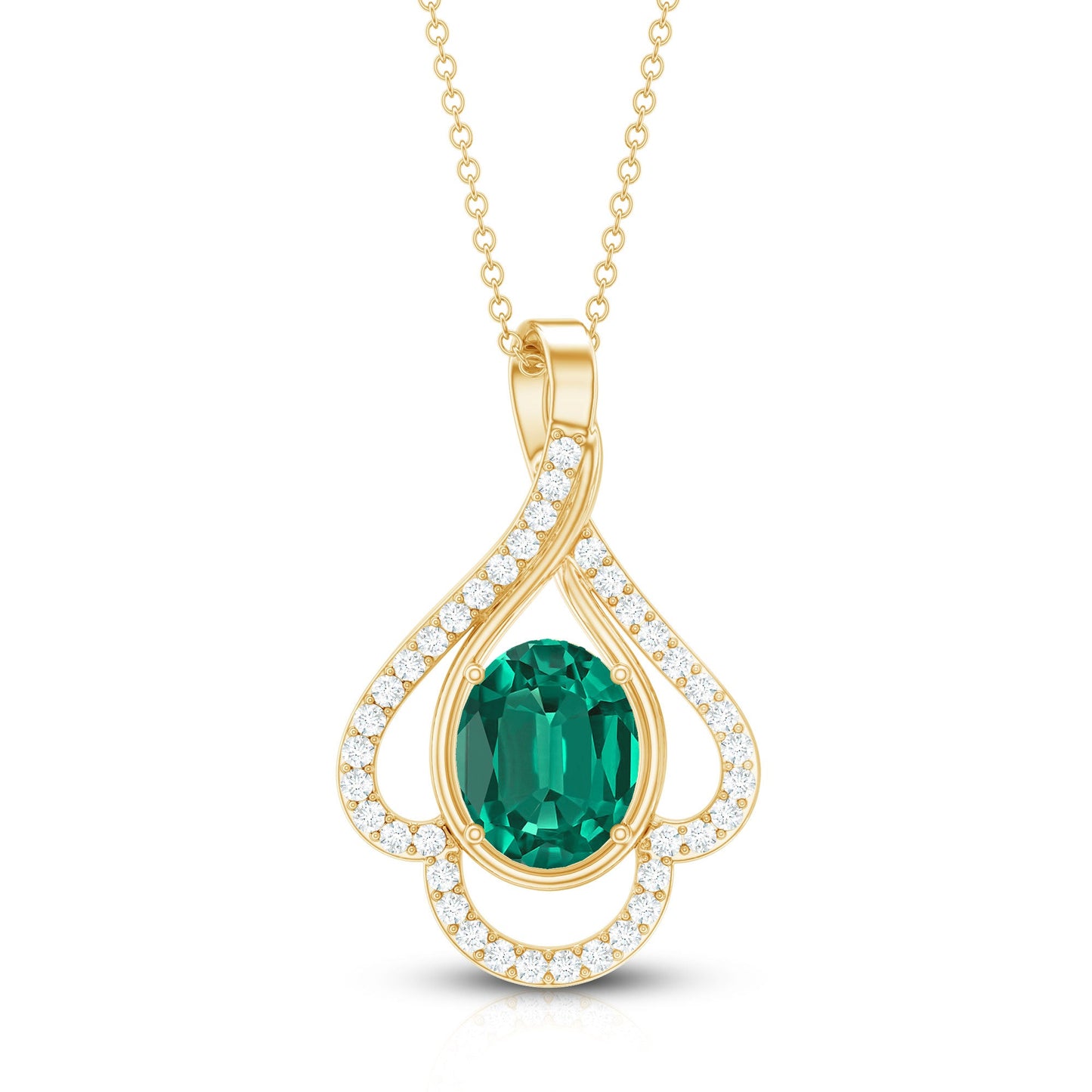 Lab Grown Emerald Oval Pendant Necklace with Diamonds
