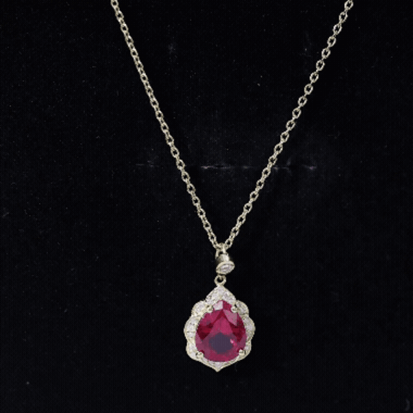 Certified Lab Grown Ruby Vintage Inspired Necklace with Diamond Halo