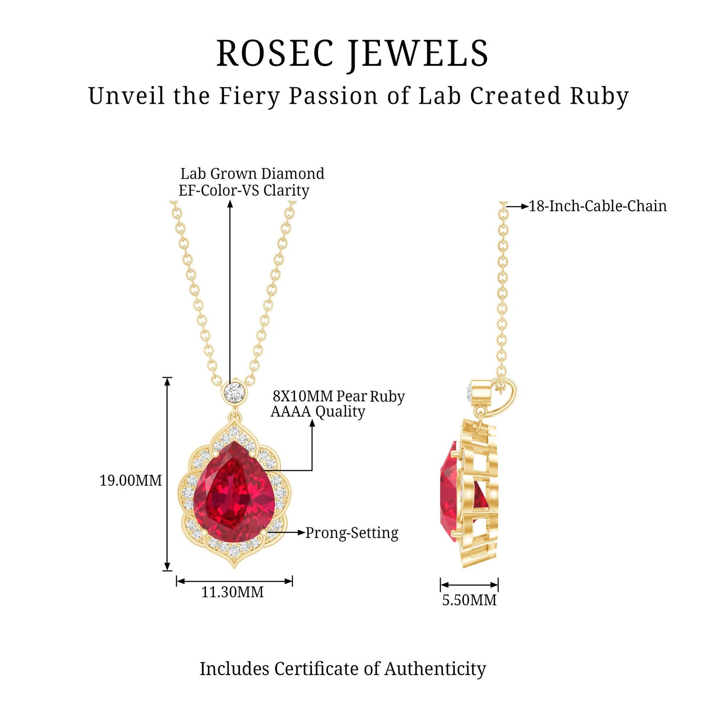 Certified Lab Grown Ruby Vintage Inspired Necklace with Diamond Halo