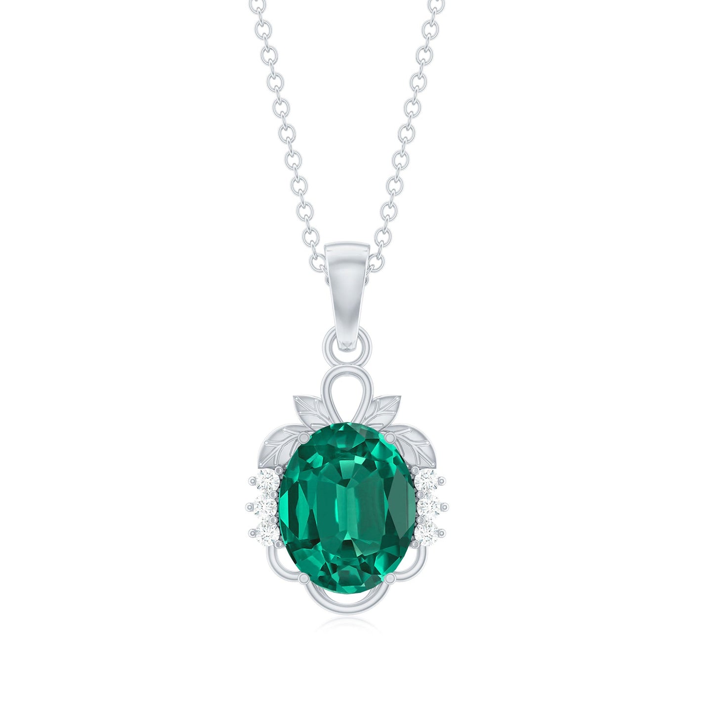 Lab Grown Emerald Oval Statement Pendant Necklace with Diamond