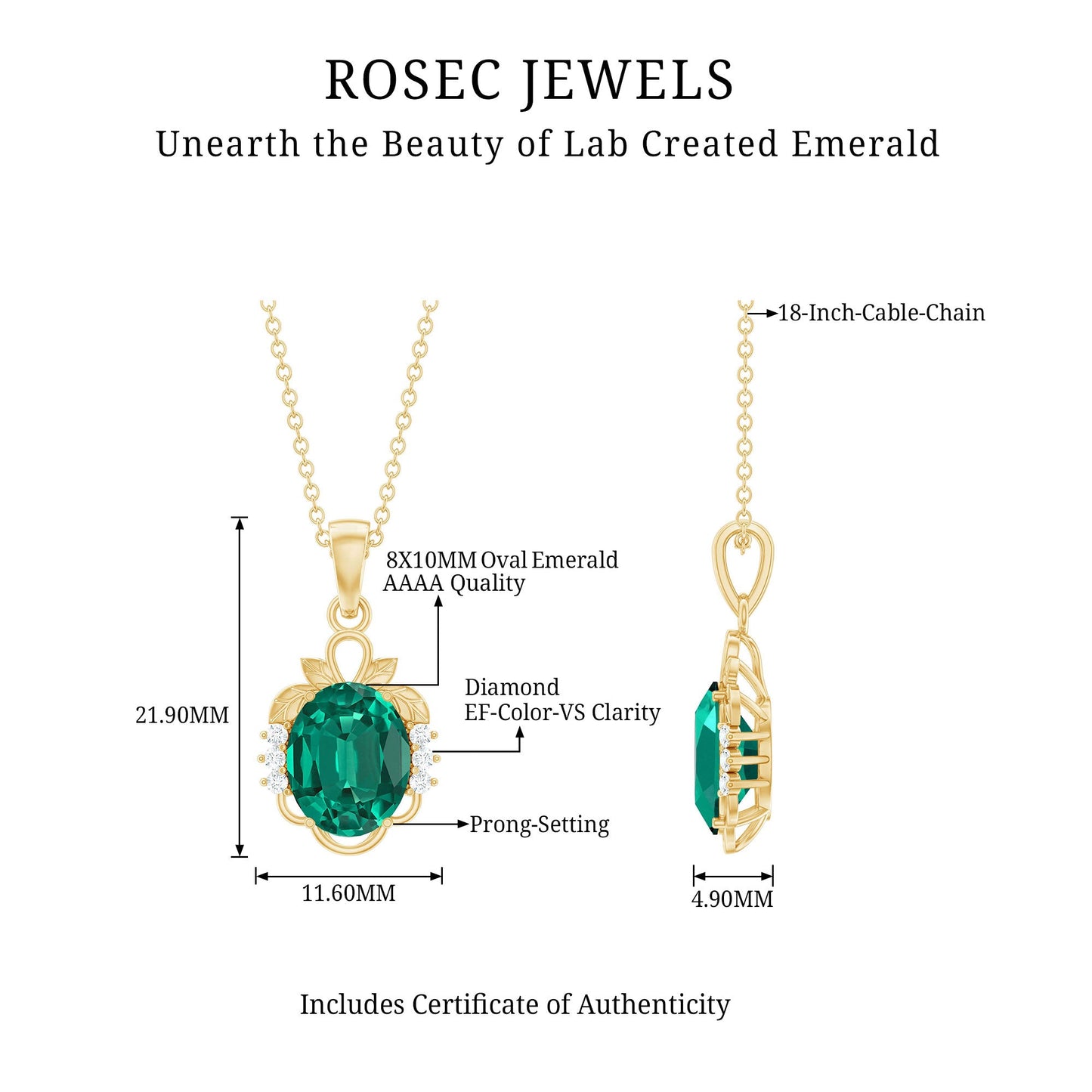 Lab Grown Emerald Oval Statement Pendant Necklace with Diamond