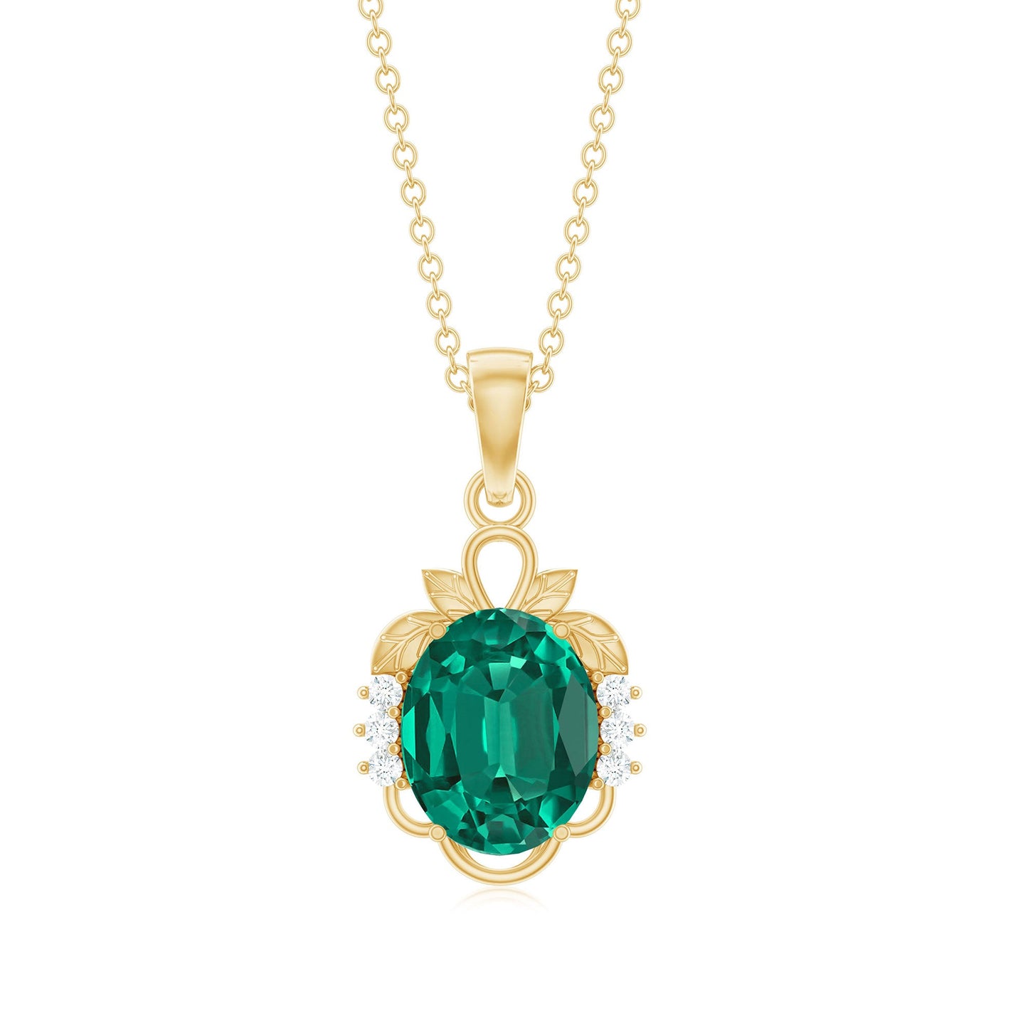Lab Grown Emerald Oval Statement Pendant Necklace with Diamond
