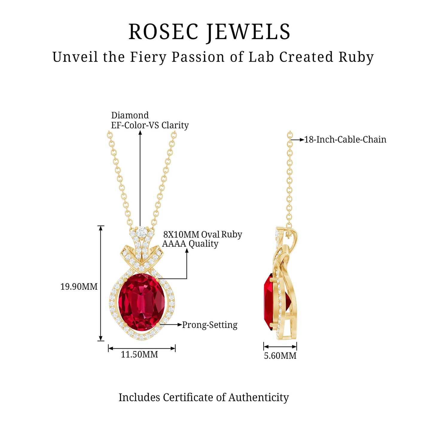 Lab Grown Ruby Designer Art Deco Necklace with Diamond Accent