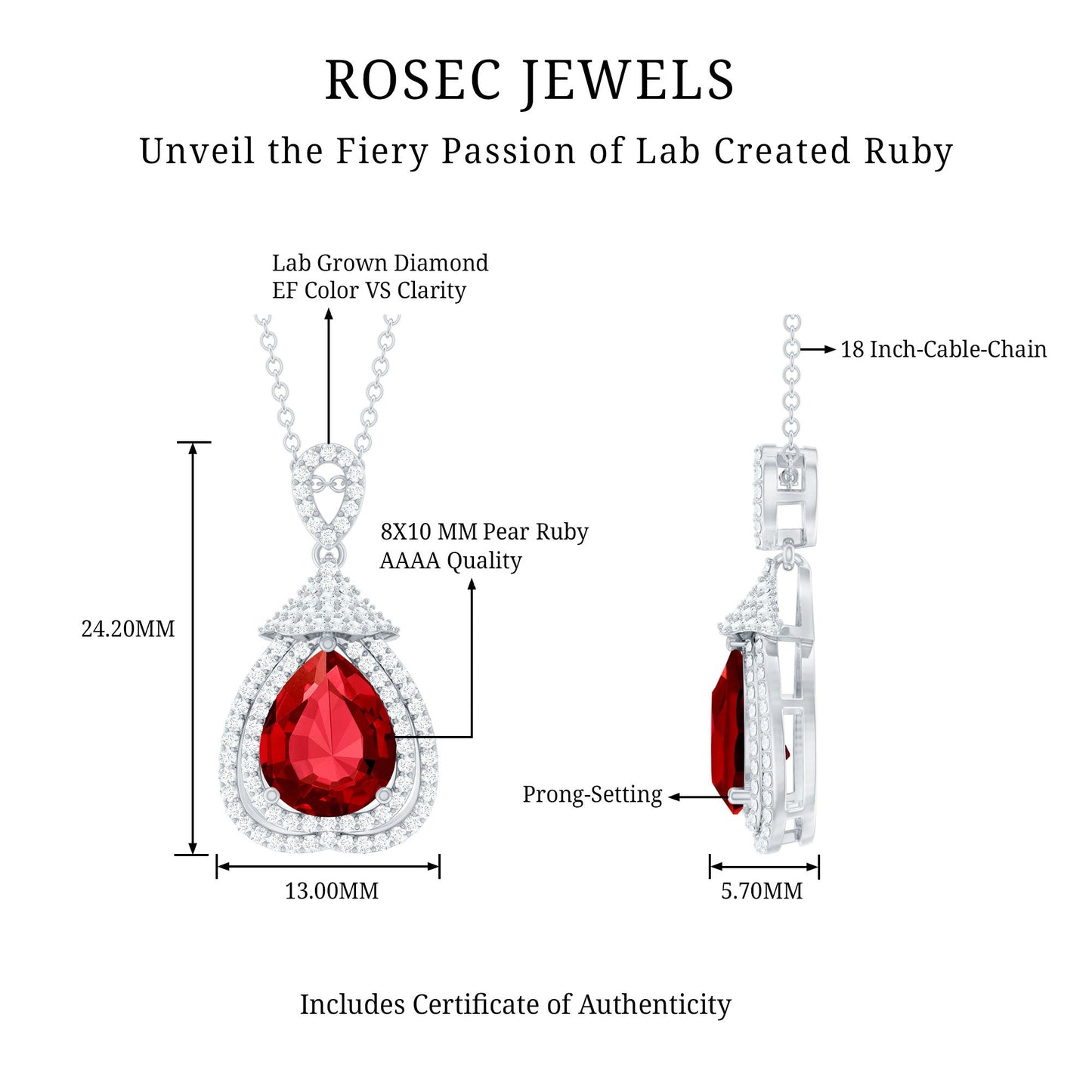 Certified Lab Grown Ruby Double Halo Diamond Necklace