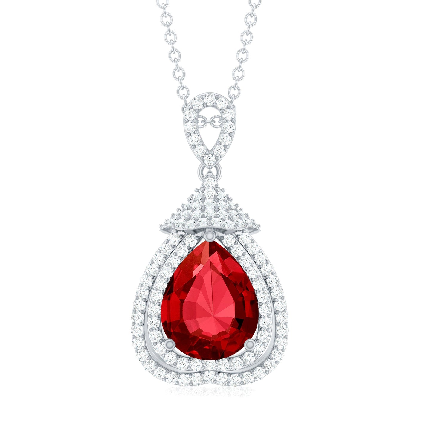 Certified Lab Grown Ruby Double Halo Diamond Necklace