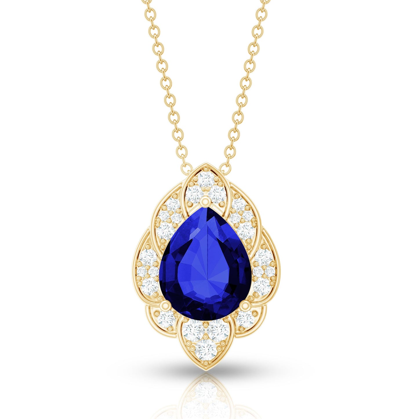 Certified Lab Grown Blue Sapphire Petal Necklace with Diamond