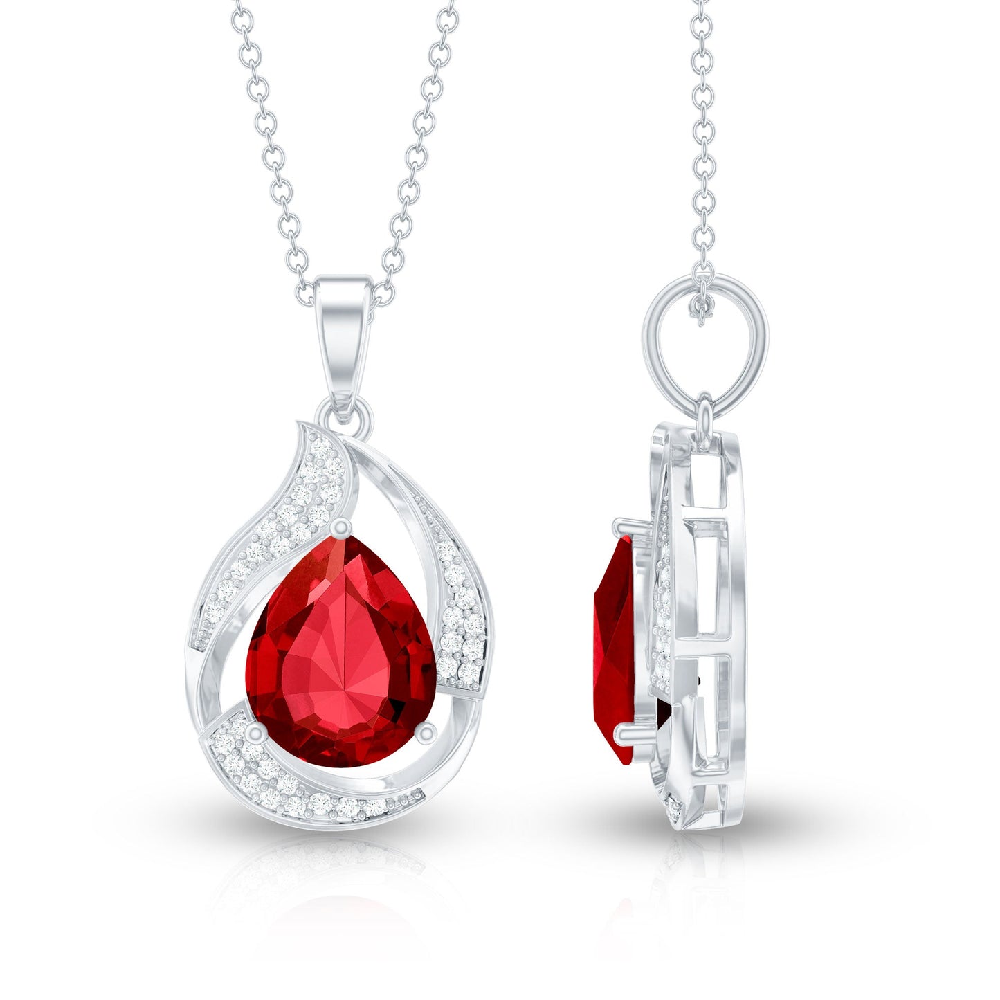 Designer Lab Created Ruby Teardrop Pendant Necklace with Diamond