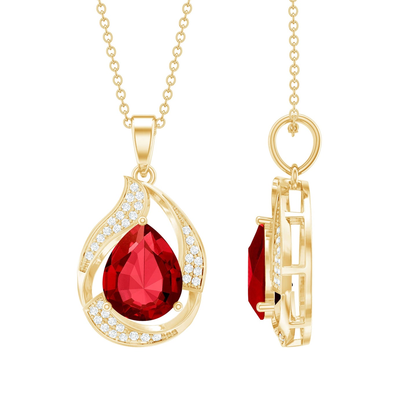 Designer Lab Created Ruby Teardrop Pendant Necklace with Diamond