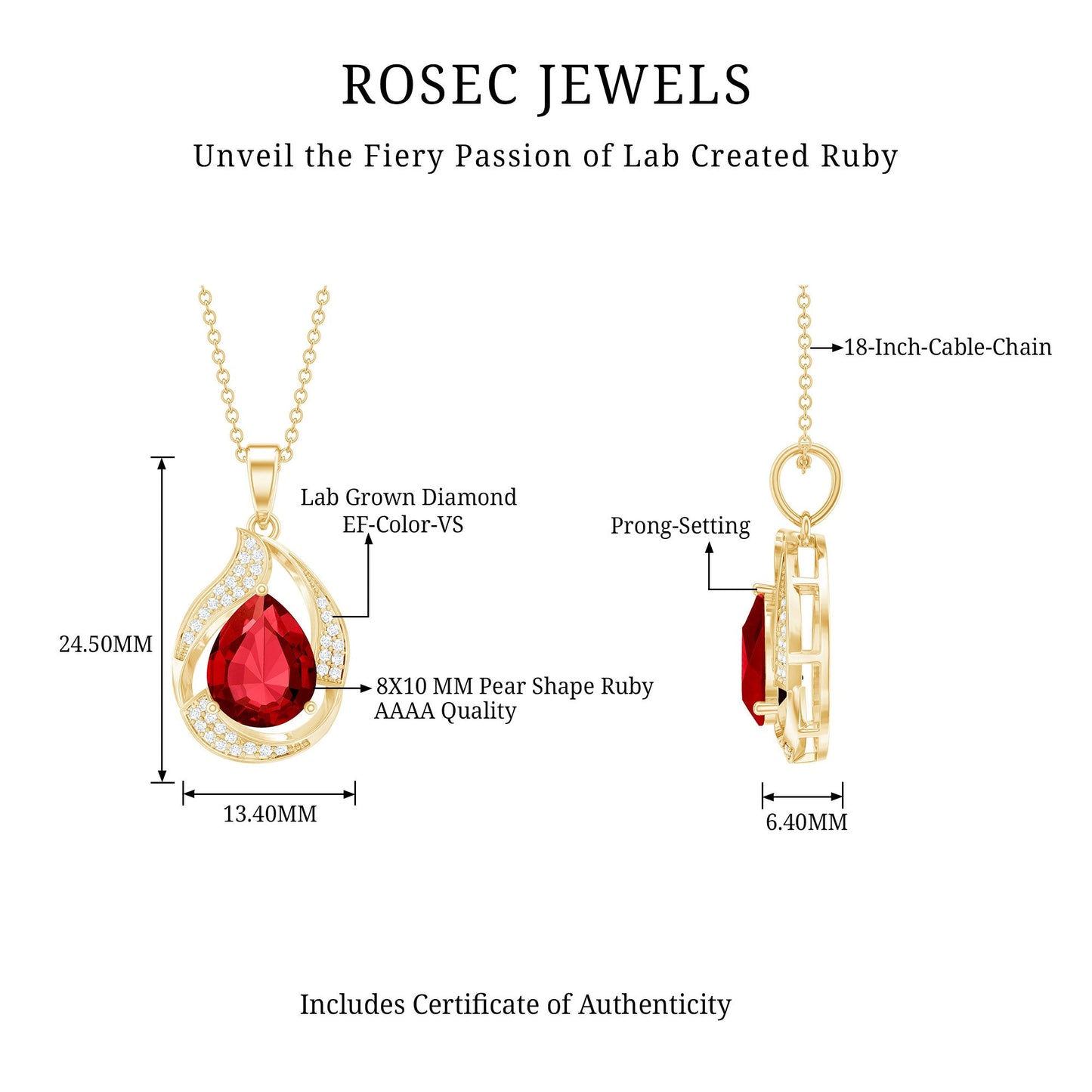 Designer Lab Created Ruby Teardrop Pendant Necklace with Diamond