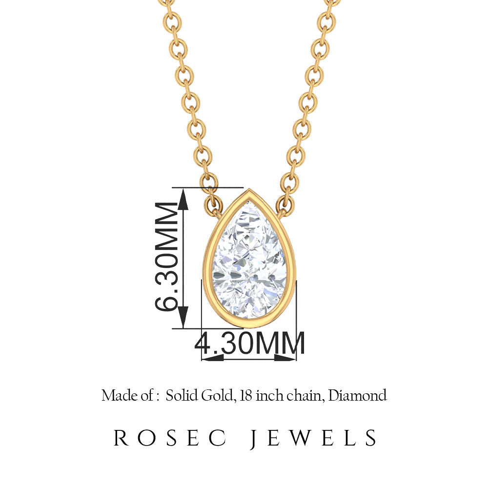 Pear Shape Real Diamond Solitaire Necklace