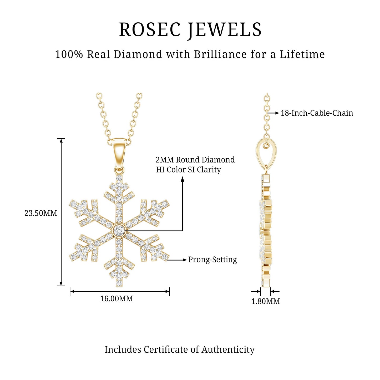 Genuine Diamond Snowflake Pendant for Women