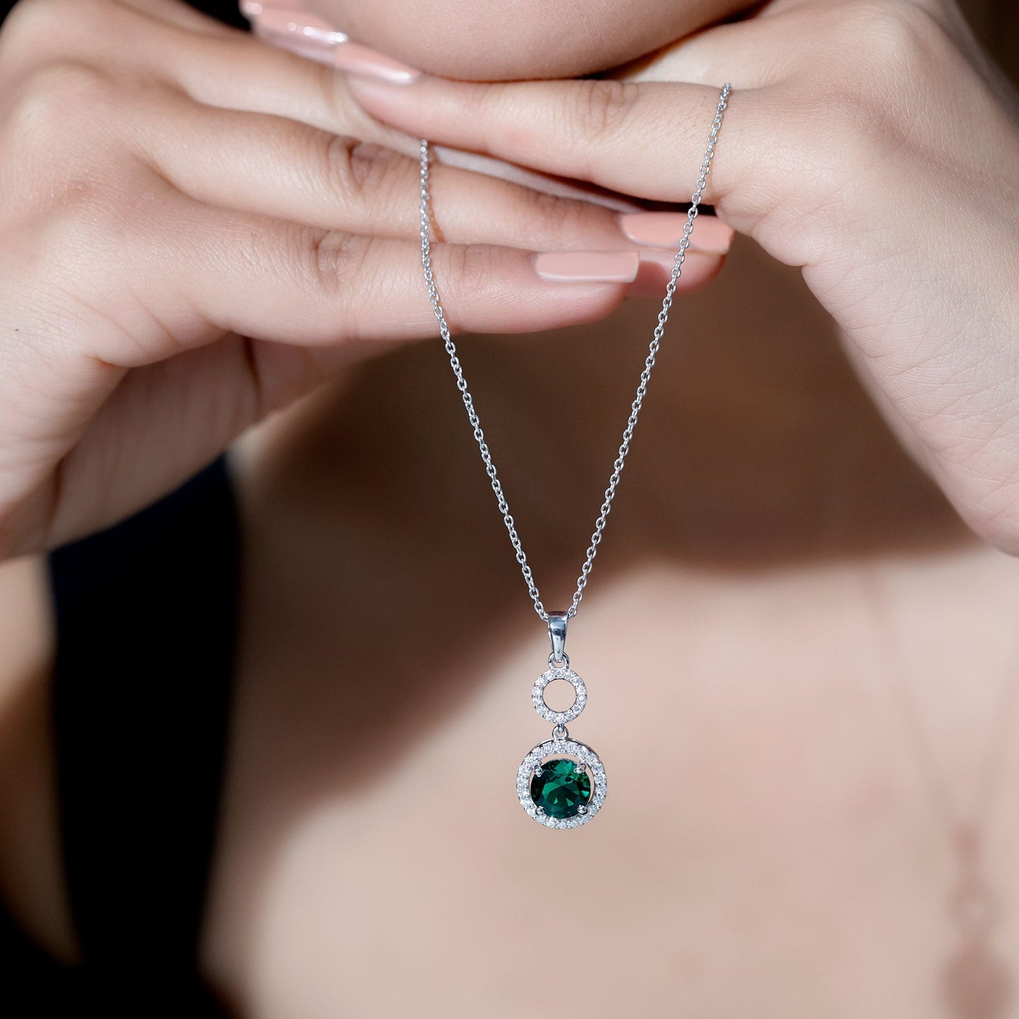 Certified Lab Created Emerald Wedding Necklace with Chain