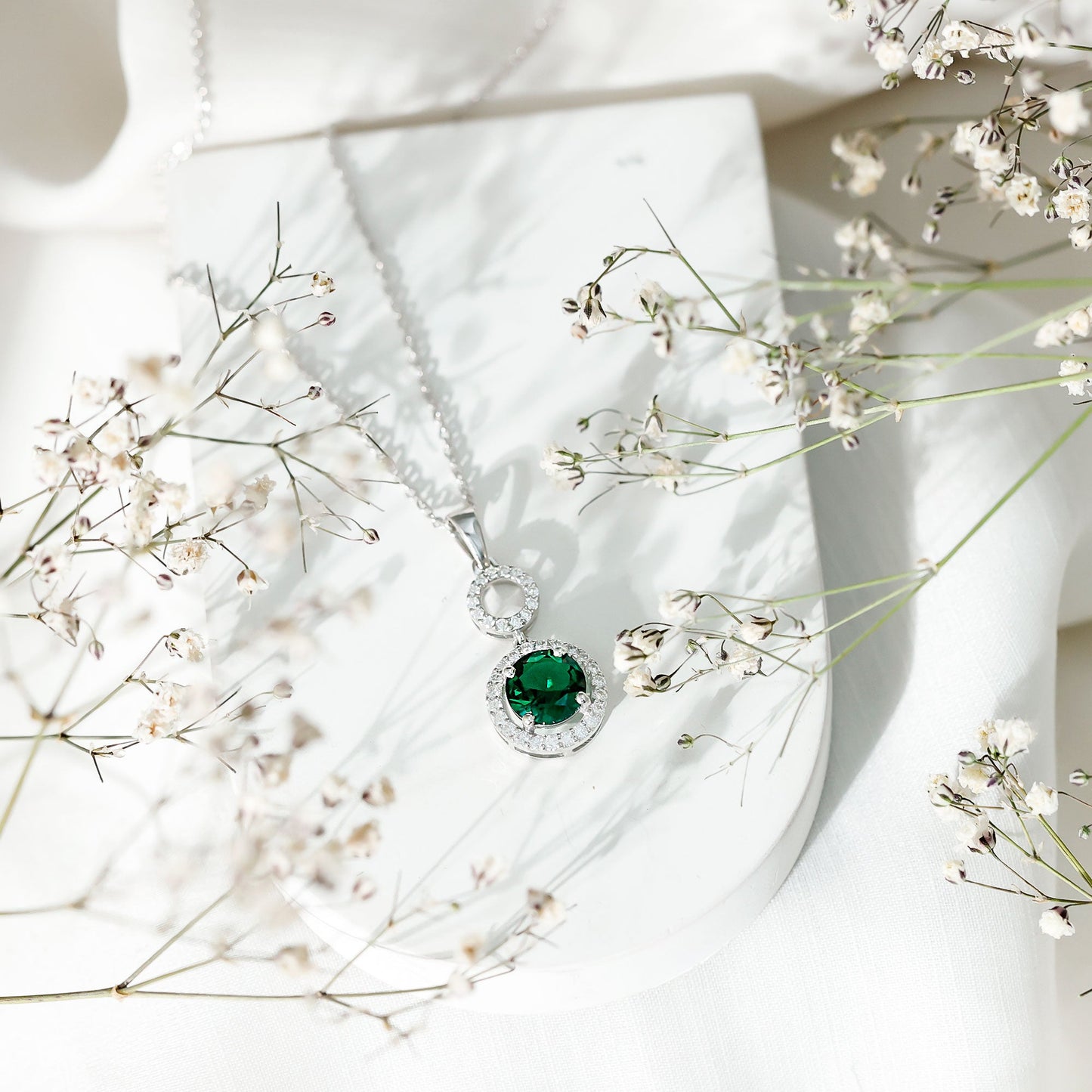 Certified Lab Created Emerald Wedding Necklace with Chain