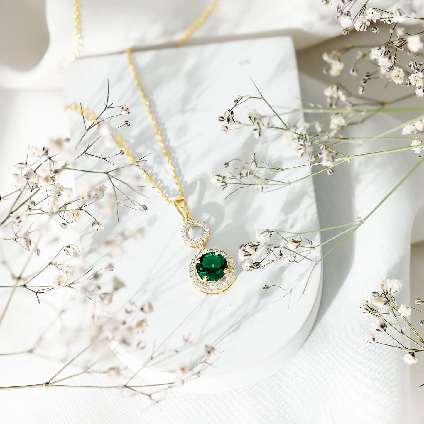 Certified Lab Created Emerald Wedding Necklace with Chain