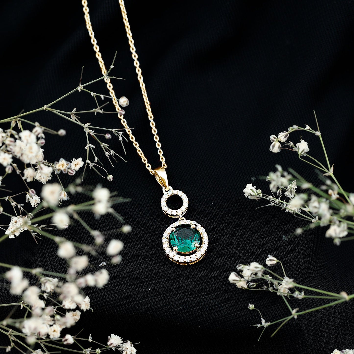 Certified Lab Created Emerald Wedding Necklace with Chain