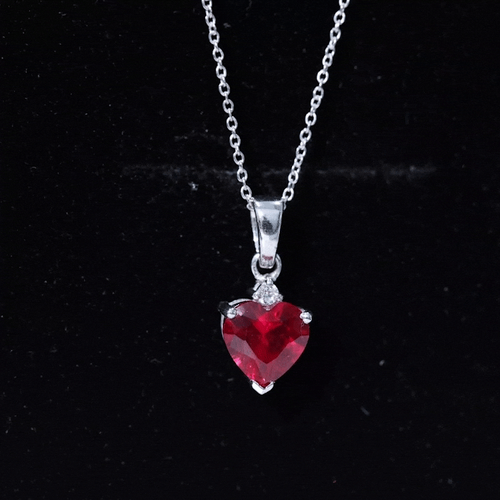 2 CT Lab Grown Ruby Heart Pendant Necklace with Moissanite