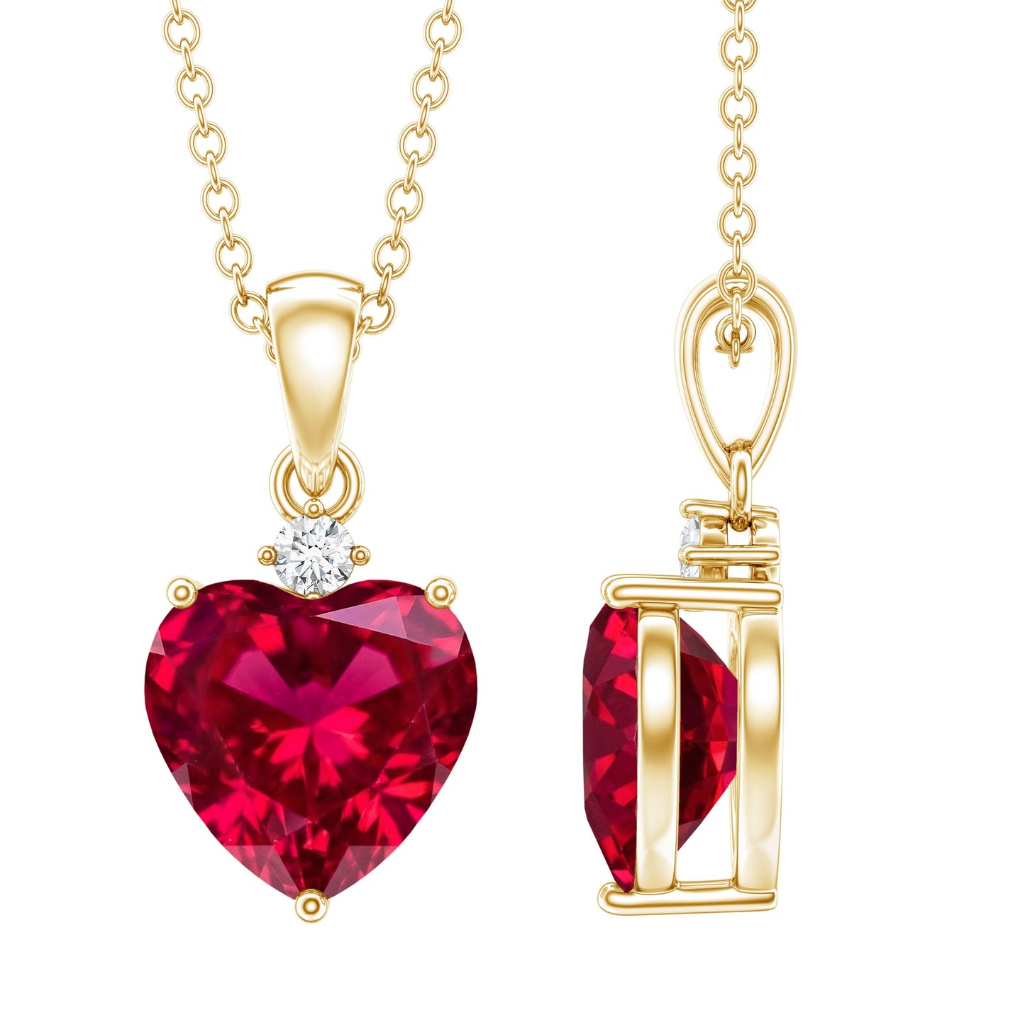 2 CT Lab Grown Ruby Heart Pendant Necklace with Moissanite