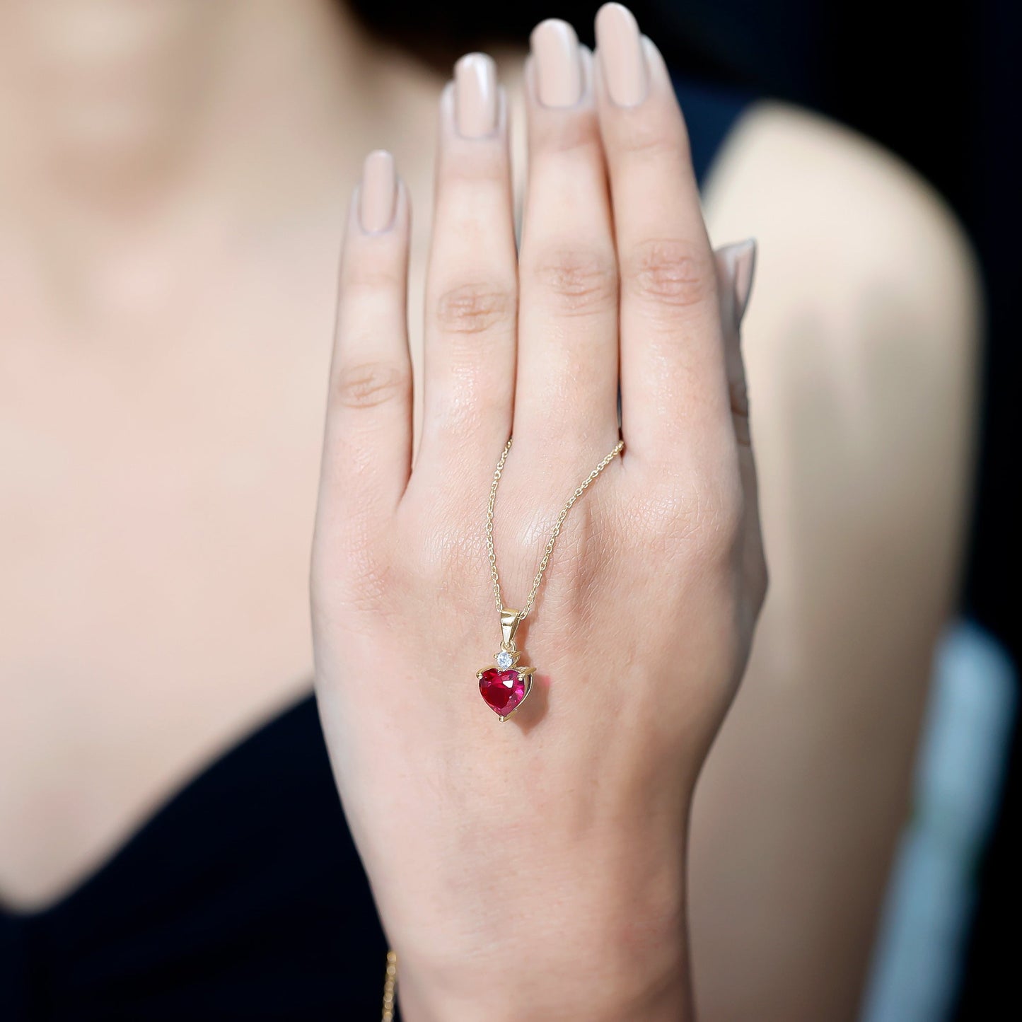 2 CT Lab Grown Ruby Heart Pendant Necklace with Moissanite
