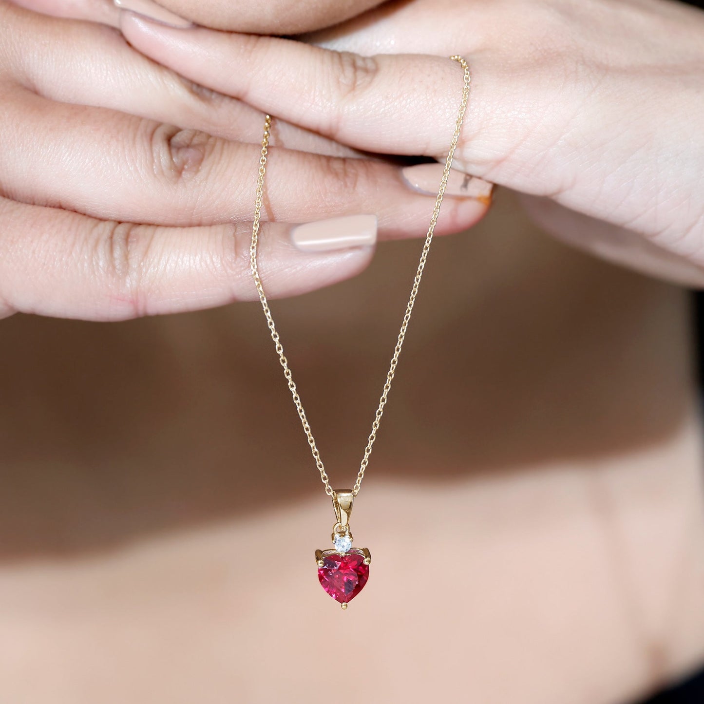 2 CT Lab Grown Ruby Heart Pendant Necklace with Moissanite