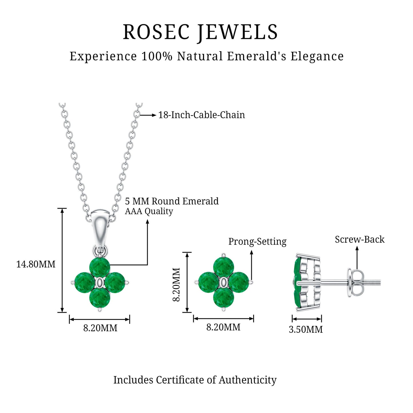 Natural Emerald Clover Jewelry Set for Women