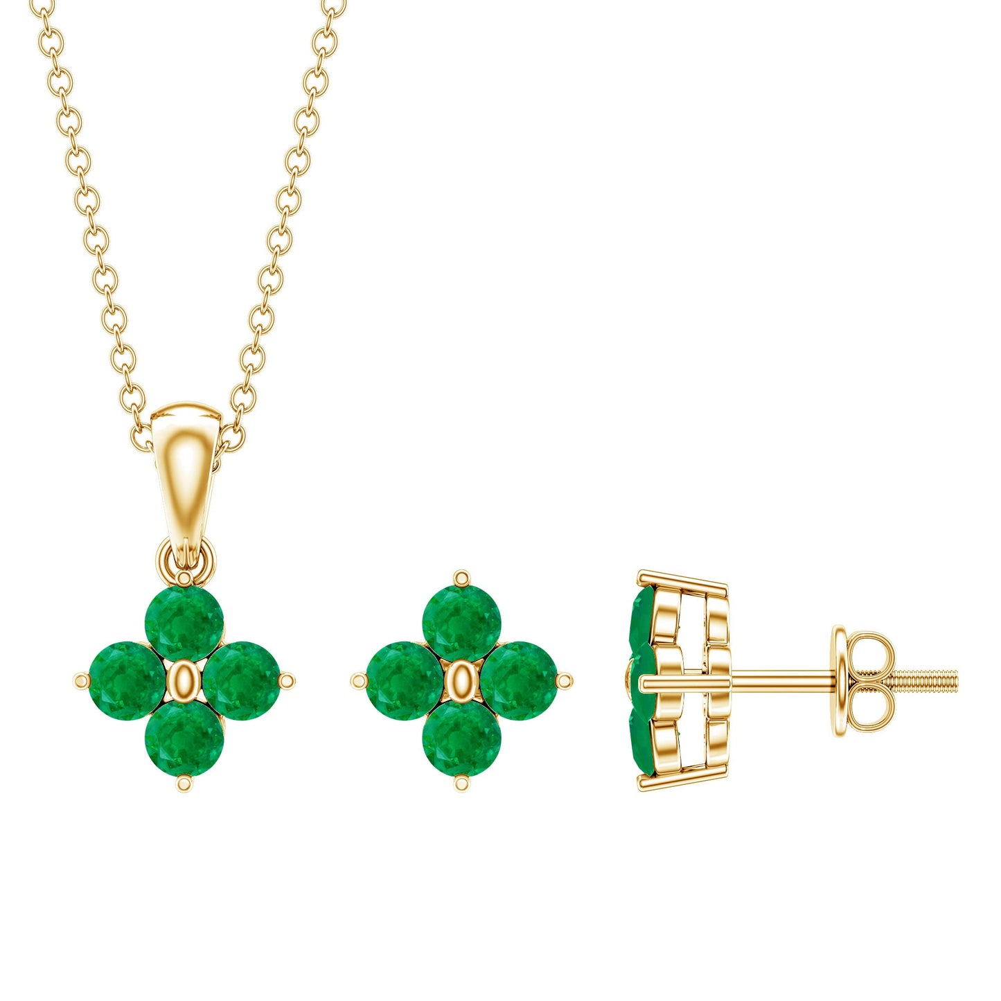 Natural Emerald Clover Jewelry Set for Women