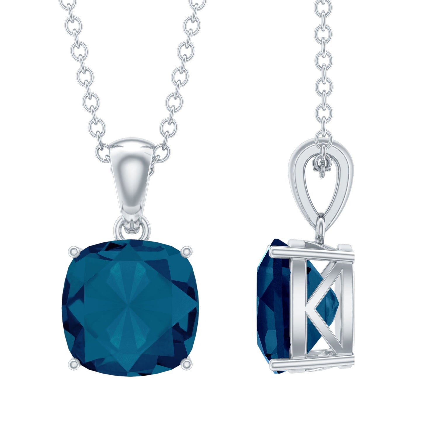 2.84 Carat Cushion Cut London Blue Topaz Solitaire Pendant