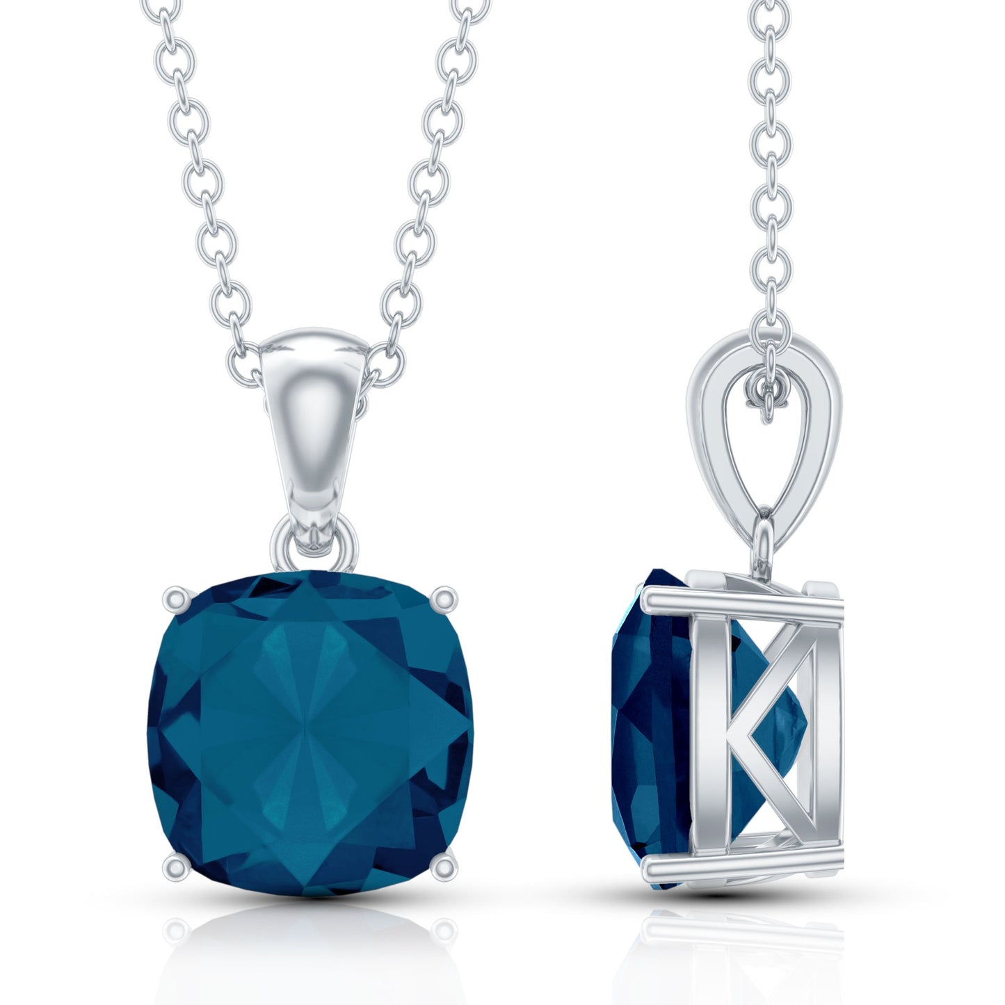 2.84 Carat Cushion Cut London Blue Topaz Solitaire Pendant